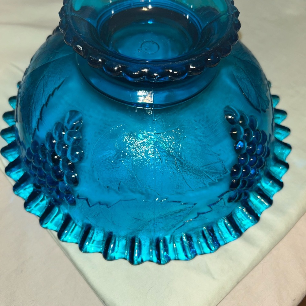 Vintage Vibrant Blue Indiana Glass Style Bowl  ONLY with Grapes Leaves